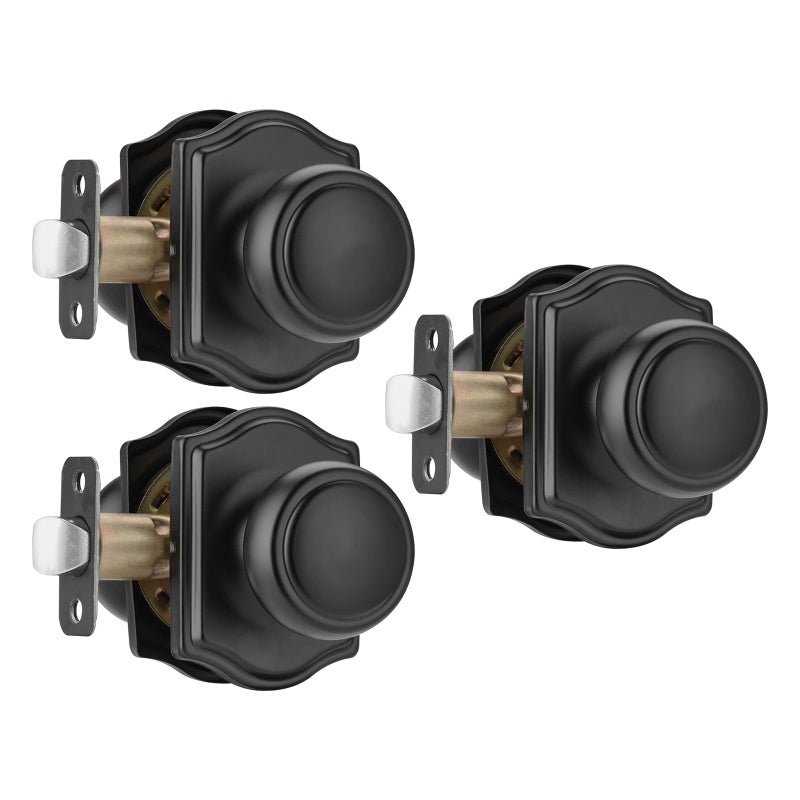 NCSEN 3 Pack Matte Black Door Knobs with Camelot Trim,Interior Door Knob with Lock,Coastal Door knob for Hall & Closet - Image 1